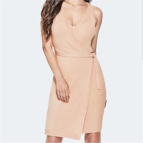 GUESS Ribbed sleeveless faux wrap Dress Womens size L - Picture 1 of 11